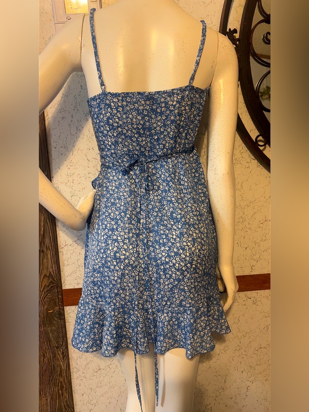 SHEIN Blue Floral Ruffle Cami Mini Dress Size xs - Picture 5 of 6